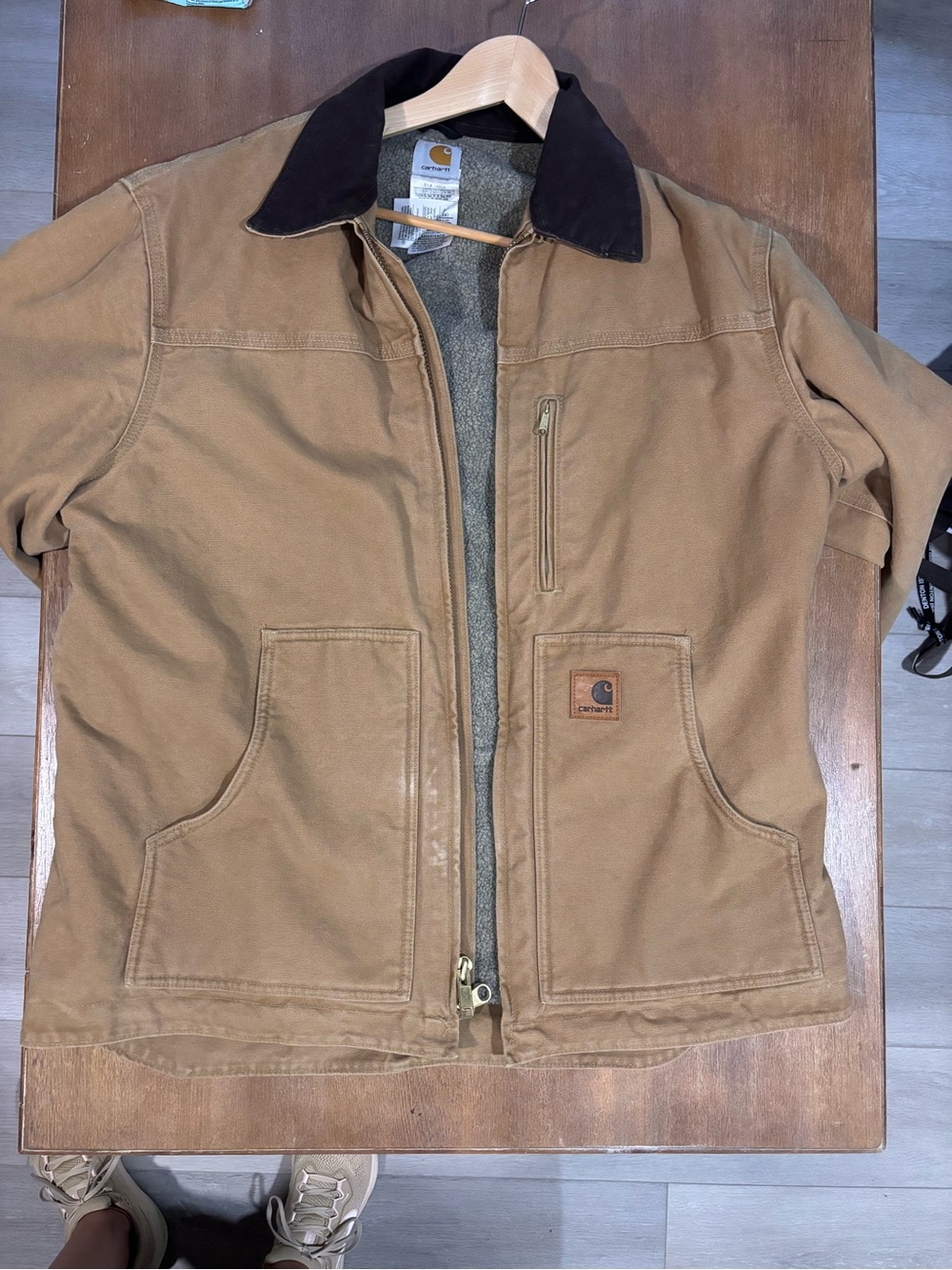 Carhartt Tan Work Jacket with Dark Brown Corduroy Collar